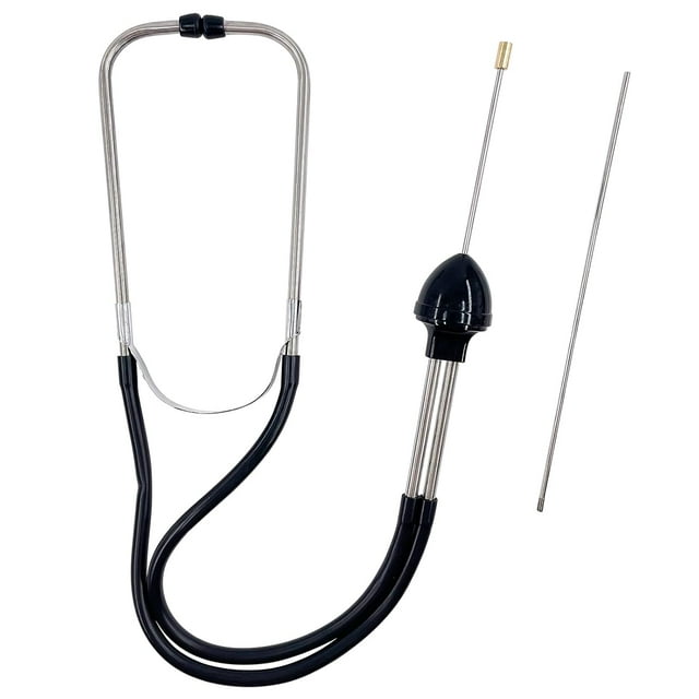 2Pcs Automotive Stainless Steel Mechanic Cylinder Stethoscope Engine Stethoscope Kit Includes Rubber Ear Buds Probe Tube, Diagnostic Tool for Cars, Trucks and Motorcycles, Engine Tester (Black)