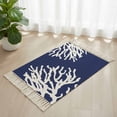 thumbnail image 3 of Coral Navy Blue Bathroom Rug 2'x3', Coastal Ocean Marine Nautical Beach Low Profile Front Entryway Rug with Tassels, Woven Cotton Washable Kitchen Mat Carpet for Foyer Bedroom Back Door Decor, 3 of 9