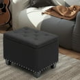 thumbnail image 7 of OSM 24 Inch Modern Storage Ottoman Bench, 40L Inner Space Linen Foot Stool for Bedroom, Upholstered Padded Rectangular Fabric Tufted Bench Footrest with Wood Legs with 600 Lbs Capacity, Black, 7 of 7