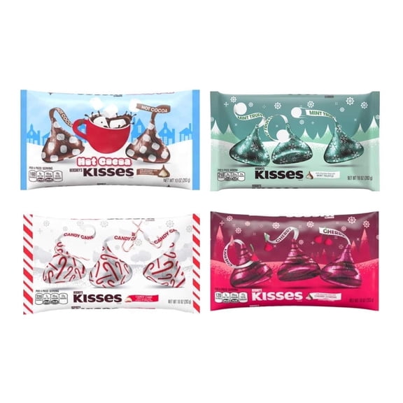 Hershey's Kisses Holiday Variety Pack of 4 Flavors - Candy Cane, Mint Truffle, Hot Cocoa, and Cherry Cordial 9 - 10.1 Ounce Bags (Pack of 4)
