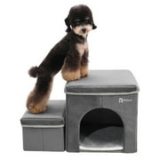 RYpetmia Foldable Dog Stairs,2-Step Dog Steps for Couch and High Bed,Pet Stairs with Storage and Pet House,Non-Slip Dog Ramp for Small Dogs and Cats or Pets Joints
