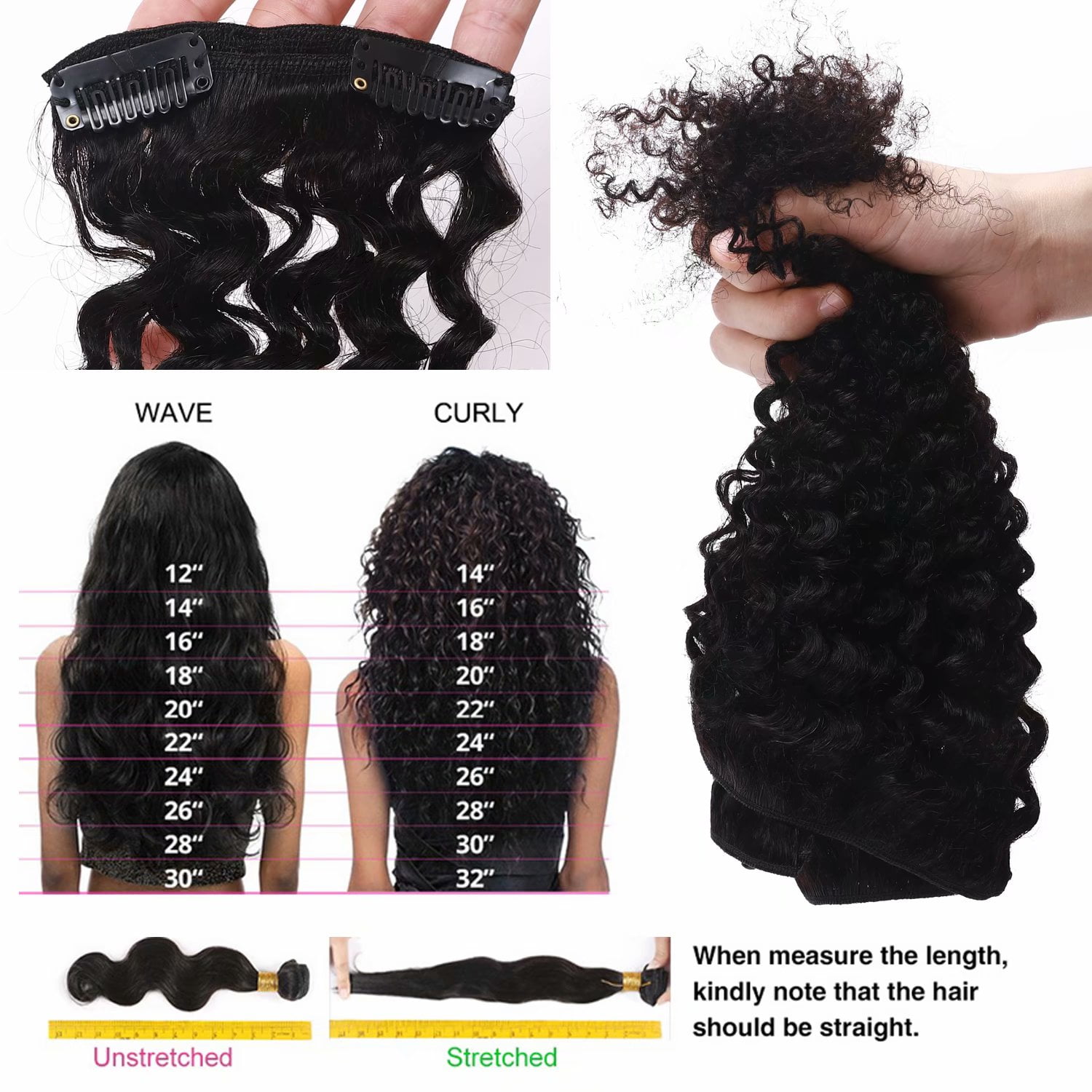 Benehair Clip In Human Hair Extensions Afro Kinky Curly Thick Full Head Double Weft Black African 100% Brazilian Remy Wavy Hair 8 Pieces