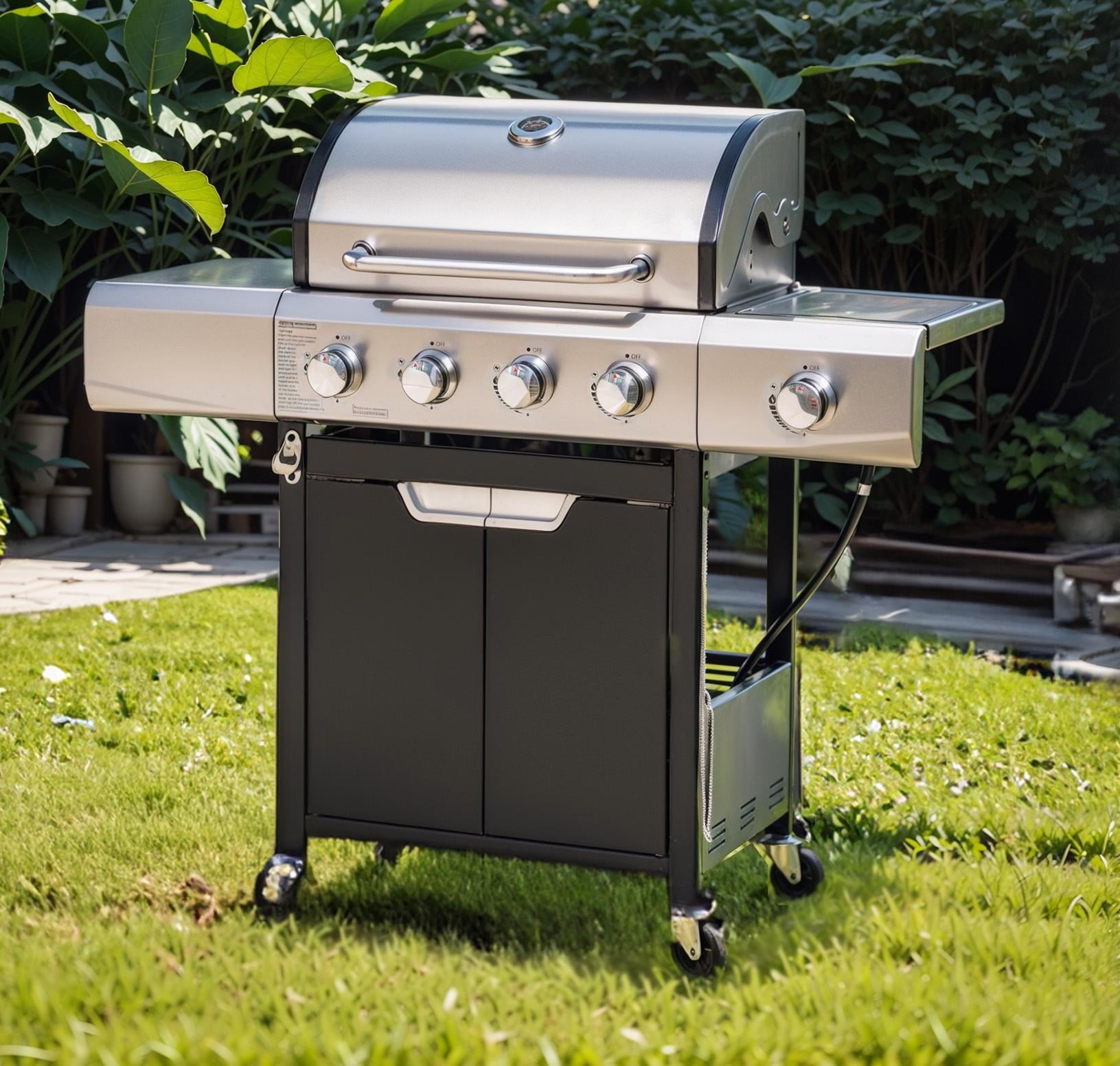 Syngar 4-Burner Propane Gas Grill – 51,000 BTU Stainless Steel Outdoor BBQ with Side Burner, 452 sq.in Cooking Area, Patio Cooker for Backyard Party & Family Gathering