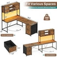 thumbnail image 2 of SEDETA L Shaped Desk with Drawers, 62.2" Home Office Desk with Fabric File Drawers and Power Outlet, L Shaped Desk with Hutch, Storage Shelves, LED Lights, Rustic Brown, 2 of 8