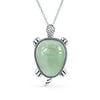 Large Pendant Green Jade Turtle Station Necklace .925Sterling Silver