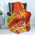 thumbnail image 4 of Coffee Soft Flannel Fleece Throw Blanket, Tea with Coffee Cups Composition in Warm Colors Flowers Tulips and Apples, Cozy Plush for Indoor and Outdoor Use, 50" x 60", Red Yellow Green, by Ambesonne, 4 of 5
