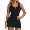 thumbnail image 2 of ZHOGXU Women's Tankini Swimsuit Sleeveless Solid Color Top And Bottoms Comfortable Stylish Two Piece Swimwear For Beach Pool,Black,L, 2 of 6
