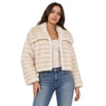 thumbnail image 2 of Amazhiyu Women's Faux Fur Jacket Striped Plush Coat Lapel Collar Warm Fuzzy Cropped Outerwear for Fall Winter Daily Wear, 2 of 8