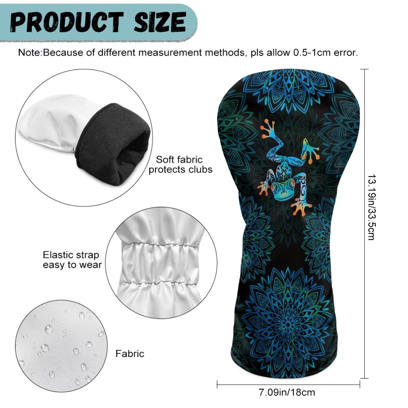 Uorisanigo 3 Pieces Golf Club Covers, Fairway Wood Head Cover, Driver Headcover, Waterproof PU Blue Boho Manlada Frog Head Covers for Golf Cubs with Soft Lining for Extra Club Protection
