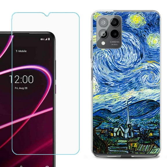 OneToughShield ® for T-Mobile Revvl 6x Pro 5G Shockproof Fashion Phone Case, with Tempered Glass Screen Protector - Starry Night Paris