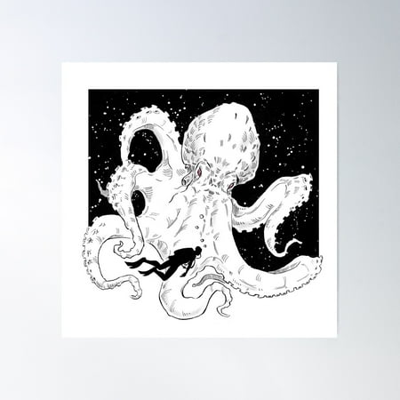 Inktober 2023 - Massive Octopus Poster Wall Art, Modern Wall Decor For Living Room Bedroom, 17x17 UNFRAMED