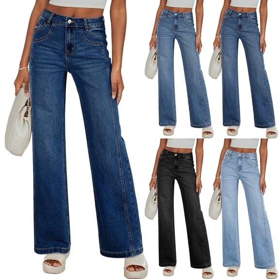 Wutalume High Waisted Jeans for Women Retro Straight Leg, Classic Vintage Wash Denim Pants, Comfortable Fit for Casual Wear,Black L