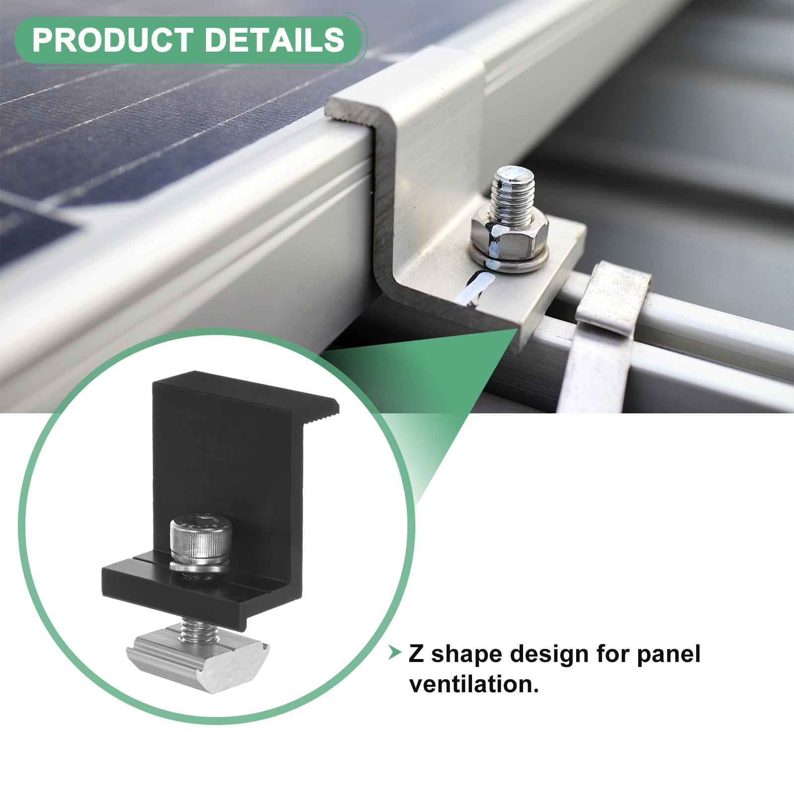 Uxcell 12-Pack Solar Panel Mounting 40mm Z Clip Lightweight Corrosion-free Aluminum Anodized Solar End Clamp Black