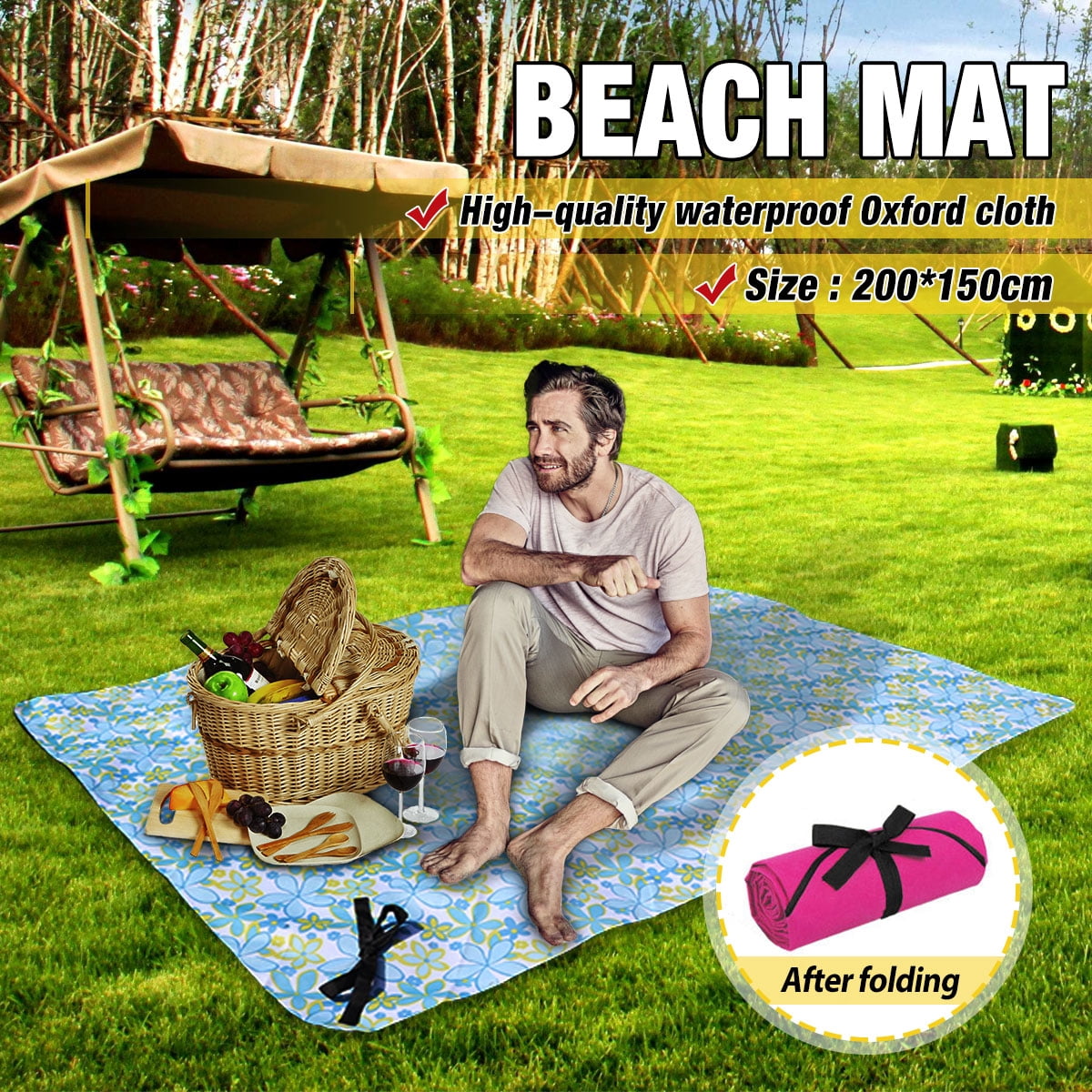 Large Waterproof Portable Picnic Blanket Mat Camping Beach ...