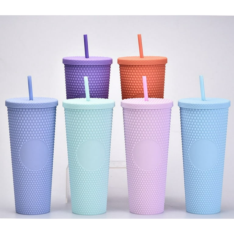 Matte Studded Cups, GIXUSIL 24 OZ Matte Studded Large Tumbler with Lid sand  Straws,BPA FREE,Insulated Studded Double Wall Cups with Straw,Reusable DIY  Studded Plastic Tumbler,Birthday Gift (Pink) 