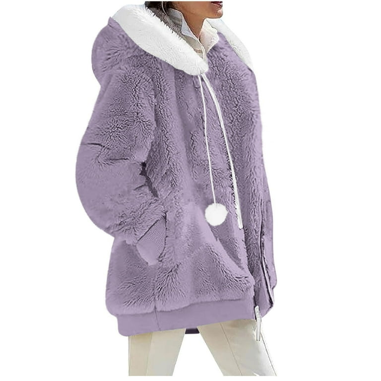 YUNAFFT Cozy Fleece Hooded Jacket with Drawstring & Pompoms for