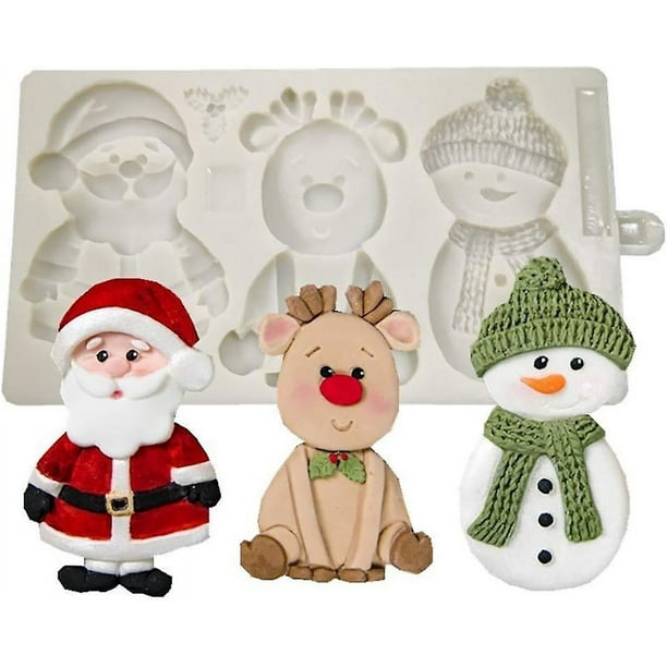 Moldes de fondant de Navidad Muñeco de nieve Papá Noel Reno Silicona Caramelo Chocolate Molde Herramienta para hornear Moldes de arcilla para Navidad Cumpleaños Año Nuevo Suministros para fiestas