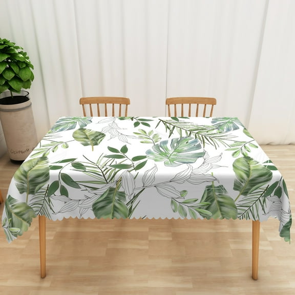 Nanqianyi Green Leaf Tablecloth 60" x 84" Tropical Leaves Waterproof & Oil Tablecloth For Dinner