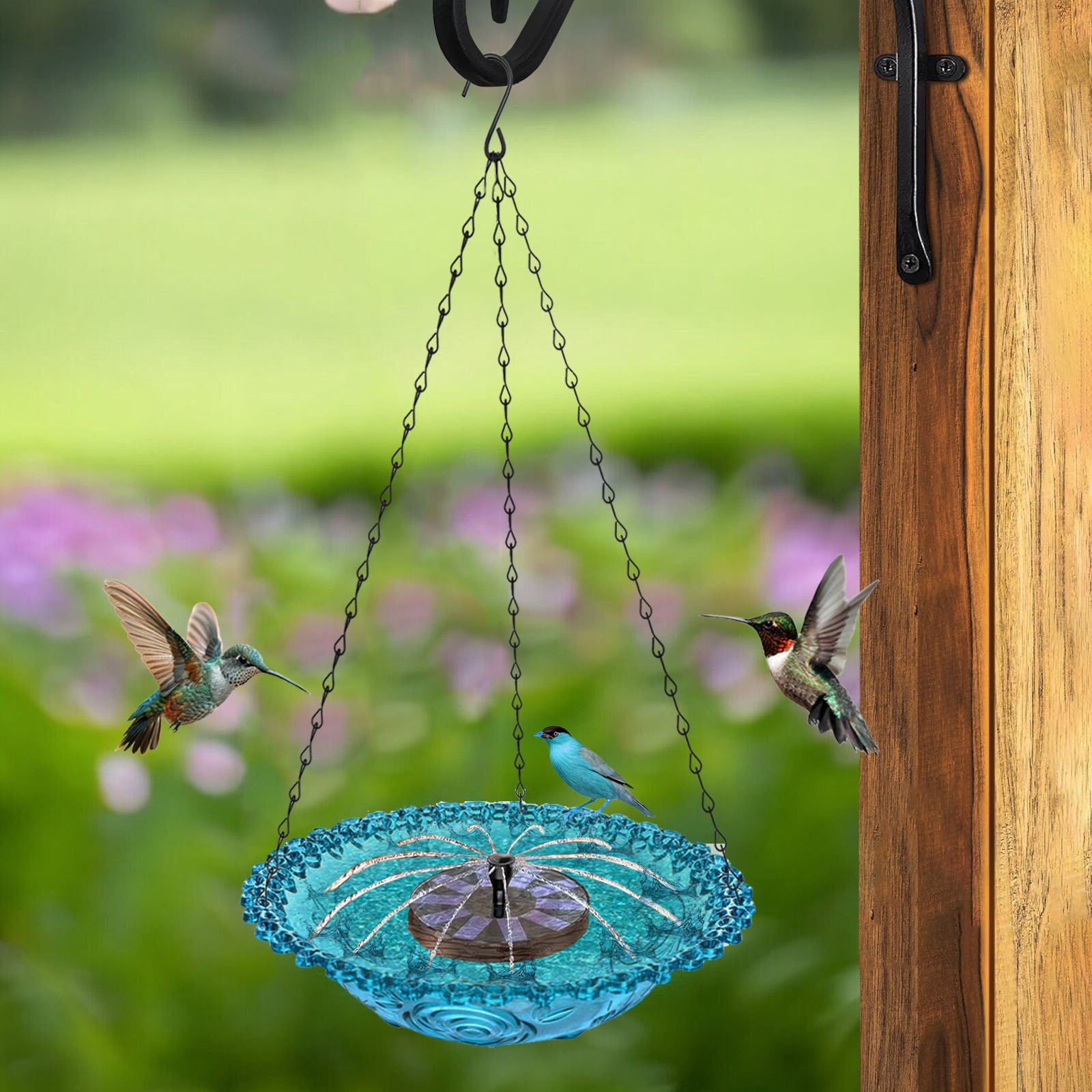 Solar Cascade Hanging Bird Bath Fountain, Metal Solar Powered Birdbath with Water Pump, Weatherproof Hanging Water Feature, Large Humming Birds Baths Fountains for Outdoor, Gardens
