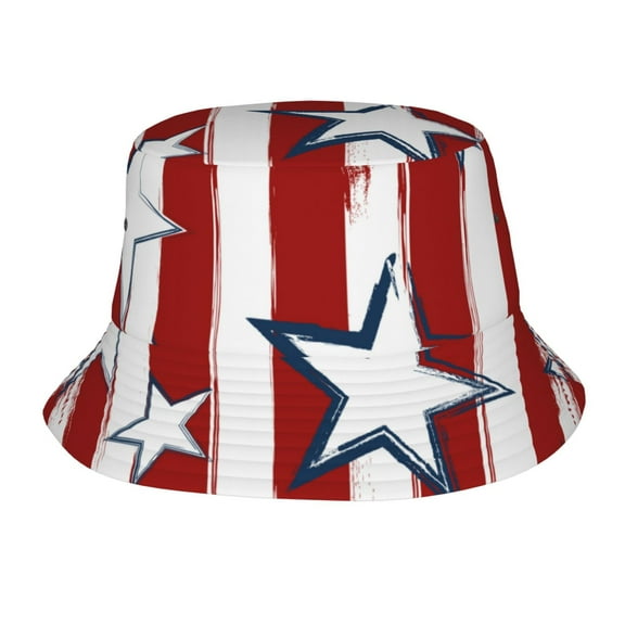 TEQUAN Foldable Polyester Adult Bucket Hat Graffiti America Star Stripes Prints Sun Beach Fishing Outdoor Cap Unisex
