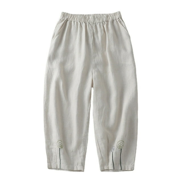 FNFYFH Clearance Women's Plus Size Linen Pants for Summer Breathable Solid