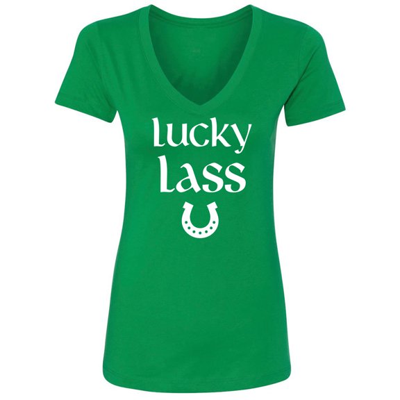 Lucky Lass (horseshoe) Womens V-Neck T-Shirt