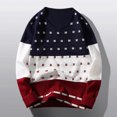 thumbnail image 2 of TFEOQRY Pullover Sweater for Men Loose Color Blocked Jacquard Knitwear Long Sleeved Round Neck Sweater Top Navy, 2 of 5