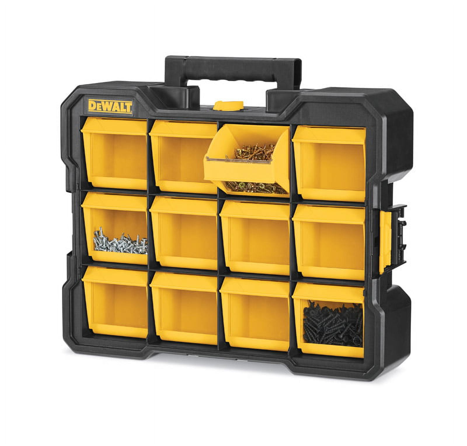 DEWALT 17.2" L x 4.2" W x 13.5" H Flip Bin Storage Organizer Plastic 12 pocket Yellow