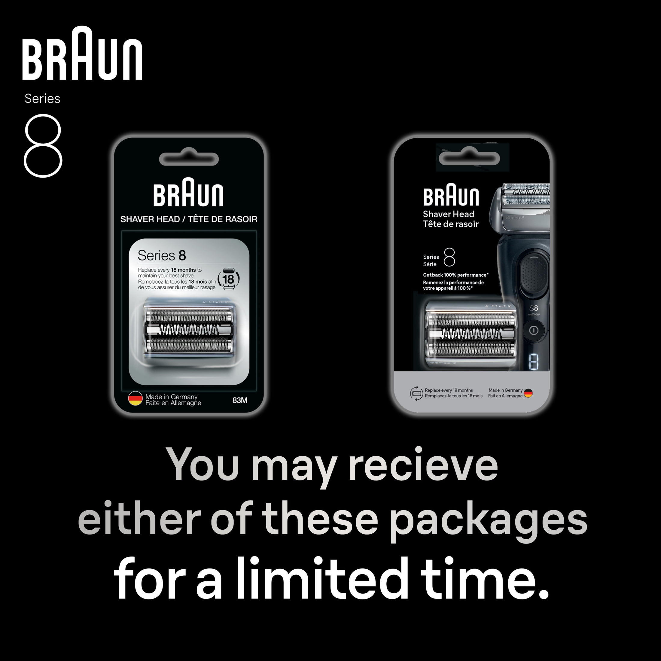 Braun Series 8 Electric Shaver ORIGINAL Replacement Head, 83M, Silver
