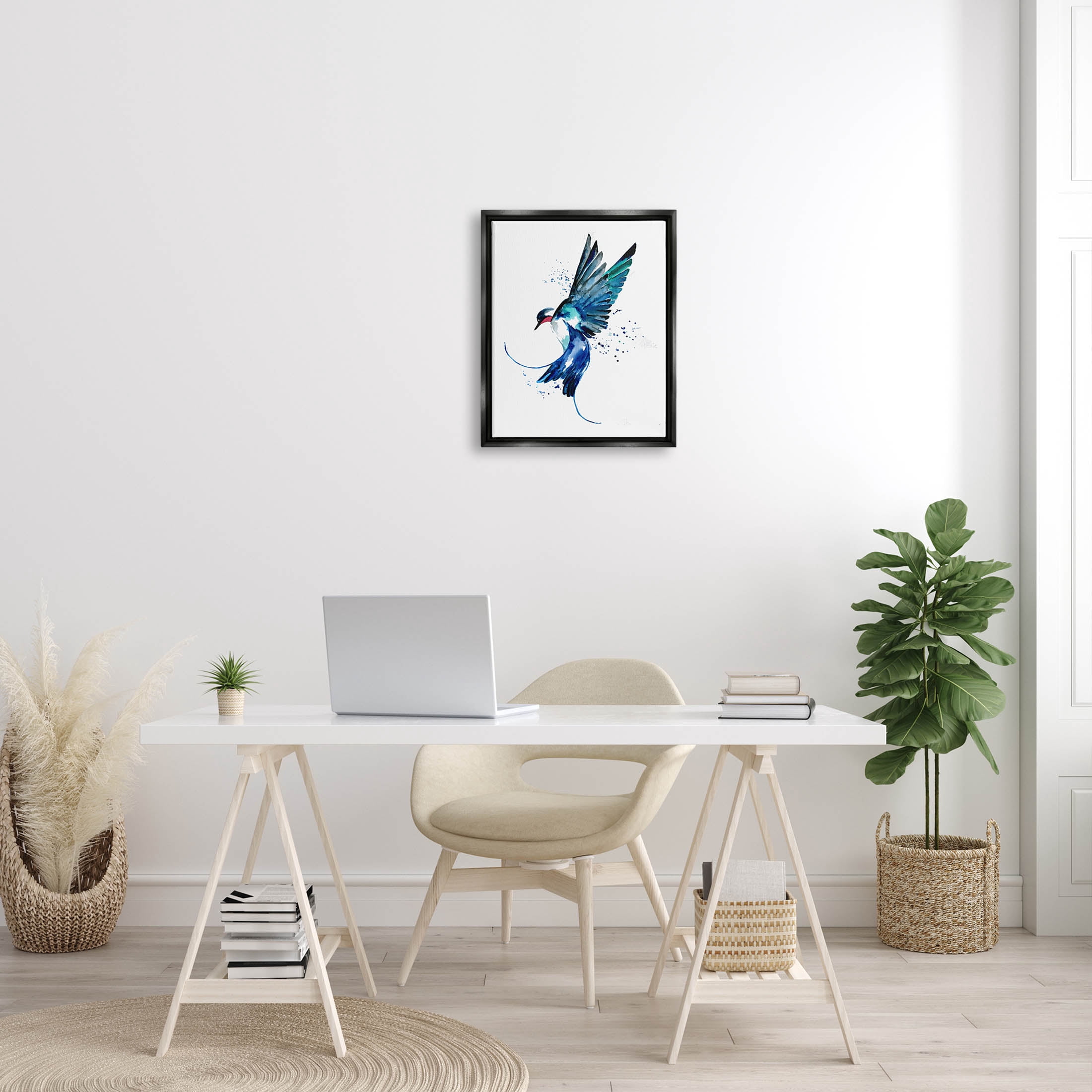 Blue Bird Flying Wings Animals & Insects Graphic Art Jet Black Framed Art Print Wall Art