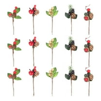 15Pcs Red Christmas Berry and Pine Cone Picks with Holly Branches for Holiday Florak10292