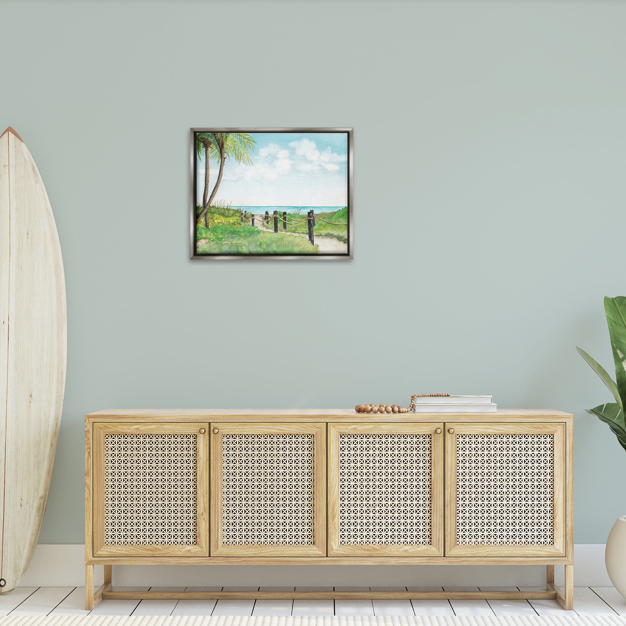 Stupell Industries Tropical Summer Path Landscape Painting Gray Floater Framed Canvas Art Print Wall Art, 31 x 25