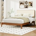 thumbnail image 1 of Queen Size Solid Dry Bamboo Wood 12 Inch Platform Bed, with Bamboo Frame Upholstered Adjustable Headboard, Easy Assembly, 1 of 8