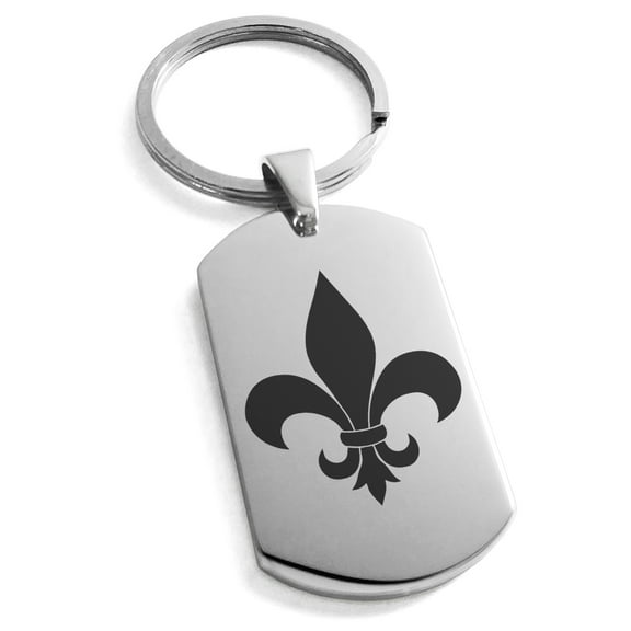 Stainless Steel Fleur De Lis Engraved Dog Tag Keychain Keyring