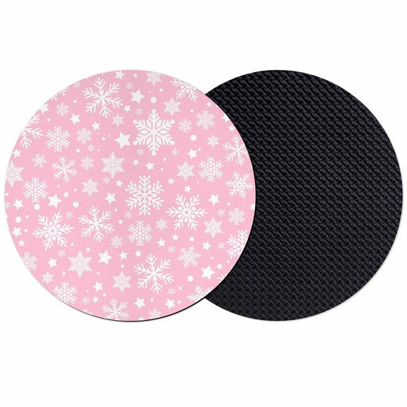 Christmas Snowflakes Coasters Set of 2, Absorbent Coasters for Drinks, Xmas Winter Watercolor Pink Coaster for Desk Coffee Table Protection, Home Decor House Warming Gifts 4"