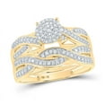 thumbnail image 2 of Solid 10K Yellow Gold His and Hers Trio Three Rings Set Real Natural Diamond Cluster Matching Rings Wedding Band Set 3/8 Carat ( .40 Cttw ) - (L = 6, M = 10.5), 2 of 6