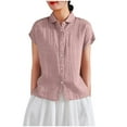 thumbnail image 2 of TMOYZQ Linen Shirts for Women Button Down Shirts Cap Sleeve Cotton Collared V Neck Solid Casual Blouses Tops, 2 of 5