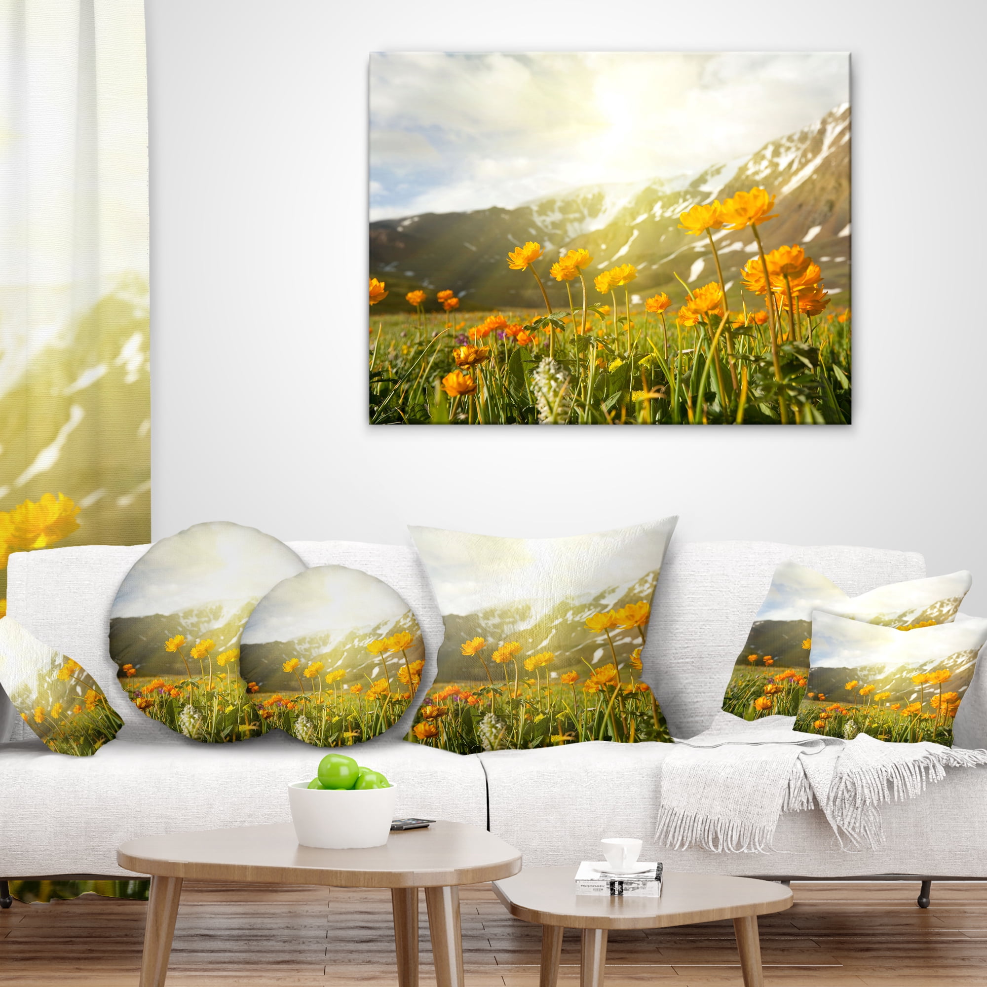 Designart 12" x 20" Yellow Floral Polyester Throw Pillow