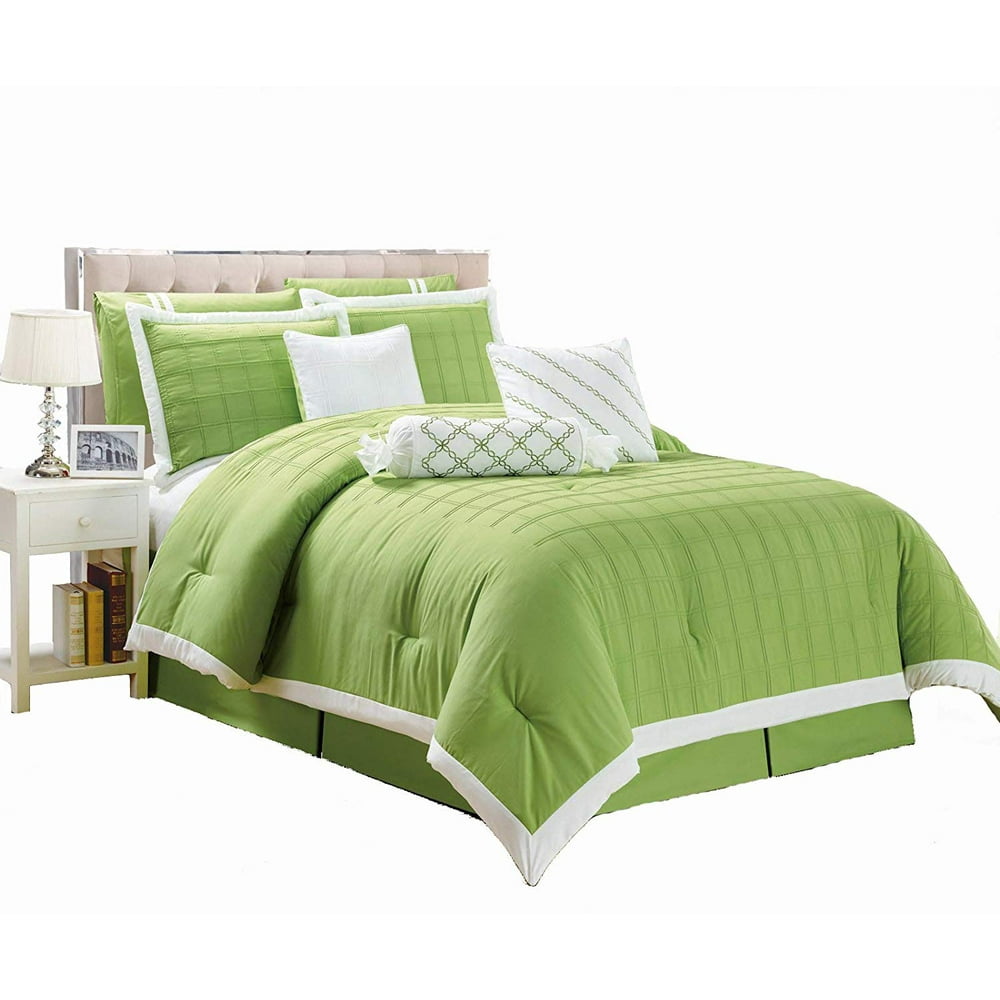 Legacy Decor 9 pc Pleated Microfiber Comforter Set, Lime Green and