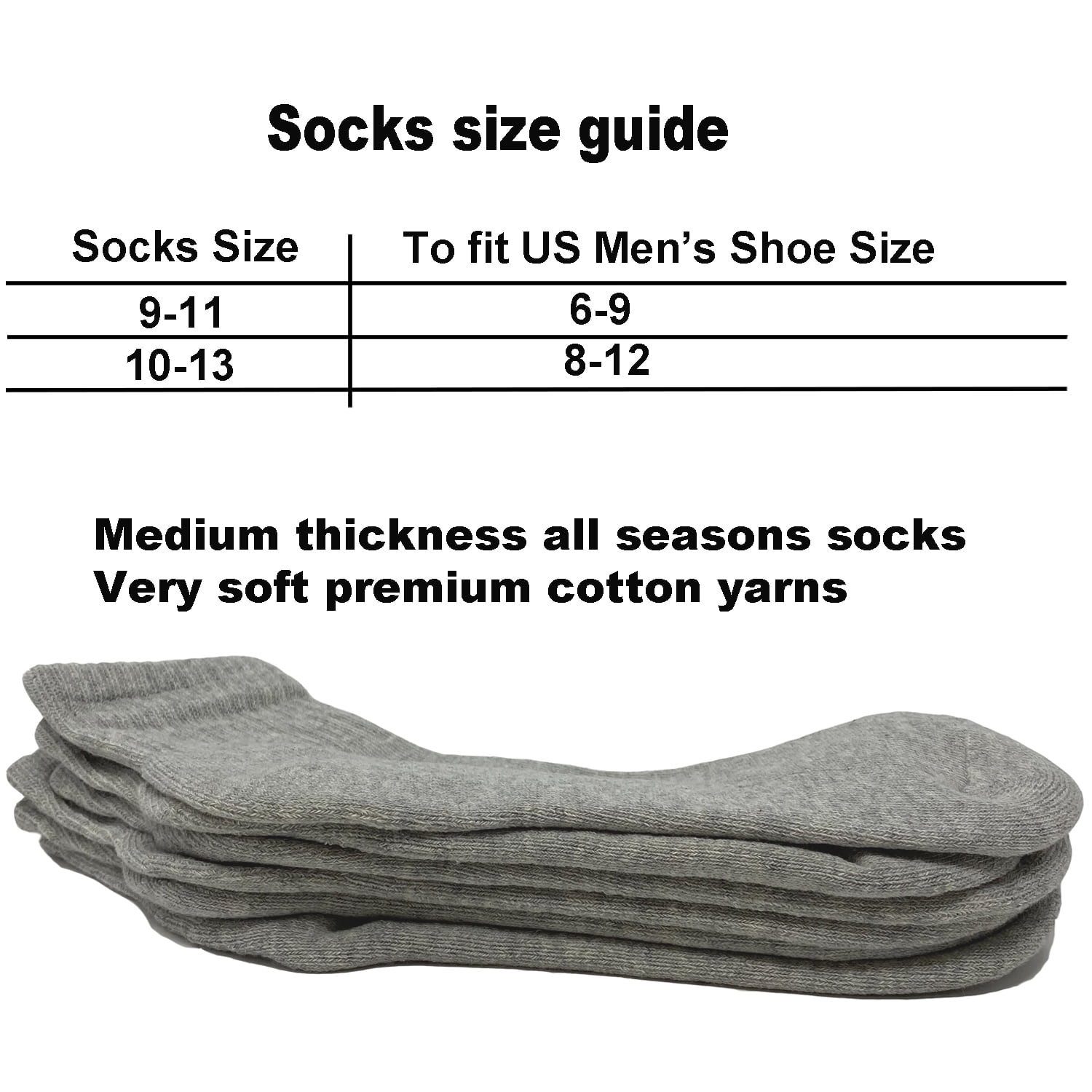 12 Pairs Men's Cotton Solid Gray Athletic Cushioned Ankle Quarter Socks Size 10-13