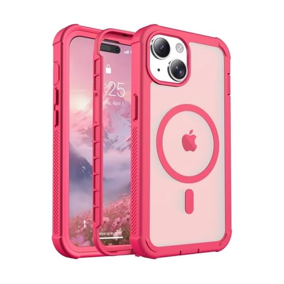 Eryueer Magnetic for iPhone 15 Case, [Compatible with MagSafe][Military Grade Drop Protection][Heavy Duty Protection][Non-Slip][Shockproof] 2-Layer Durable Bumper Phone Case 6.1''-Rose