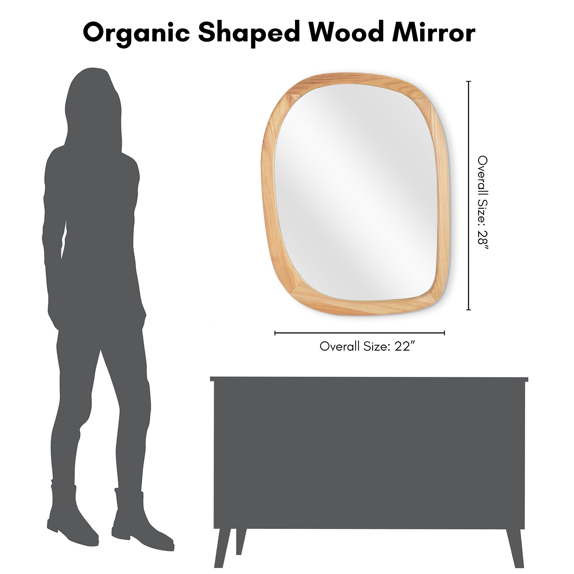 Americanflat 22" x 28" Natural Sycamore Modern Asymmetrical Wall Mirror