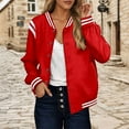 thumbnail image 2 of adviicd Womne's Casual Button Down Lightweight Bomber Jacket 2025 Fall Fashion Short School Outfits with Pockets (Red, L), 2 of 8