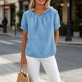 thumbnail image 5 of GUACER Women's Cotton Linen Ruffle Neck Short Sleeve Tops Loose Fit Summer Blouses for Casual & Beach, 5 of 7