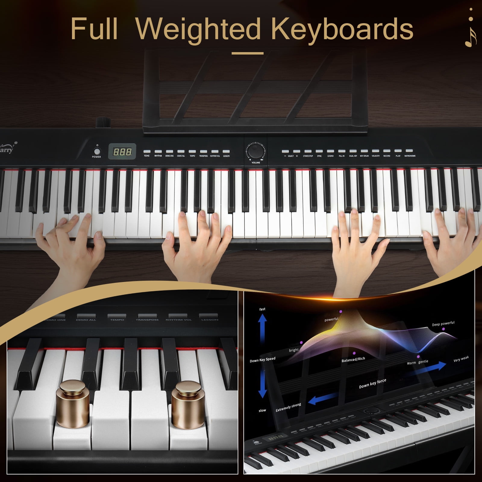 Glarry Digital Piano 88-Key Semi-Weighted Action, Electronic Keyboard Set with Stand, 3-Pedal Unit for Beginners, Black