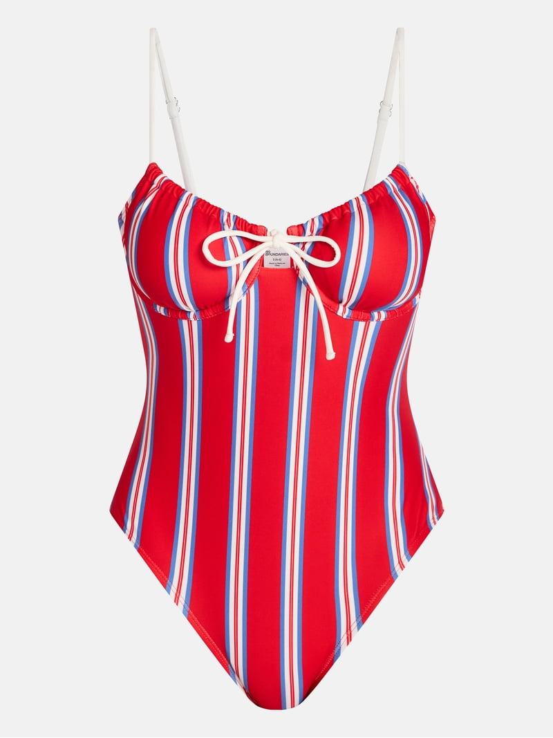 No Boundaries Striped Underwire One Piece Swimsuit, Women's XXS