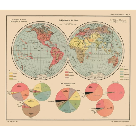 Historic Map - World Religious - Streit 1913 - 26.88 x 23 - Vintage Wall Art