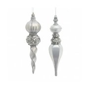 Set of 2 Glittery SILVER Finish Finial Christmas Ornaments by Kurt Adler