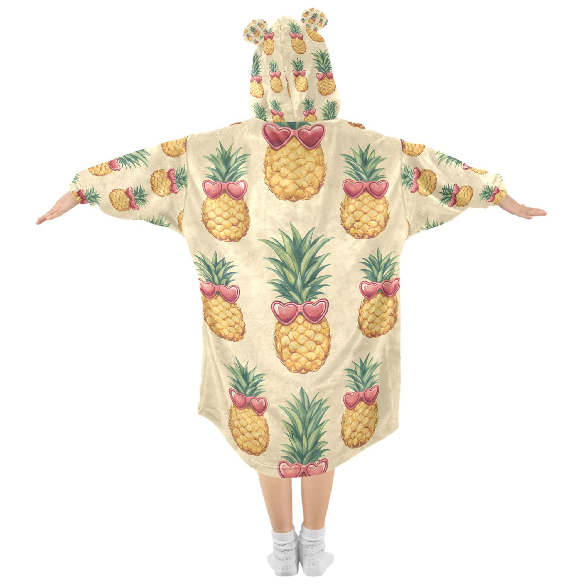 FORMRS Wearable Blanket Hoodie with Sleeves for Kids Cozy Flannel Sweatshirt, Sunshine Pineapples