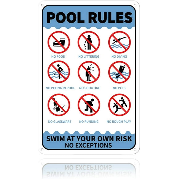 8x12inch Pool Rules Swim at Your Own Risk No Exceptions Tin Sign Swimming Warning Tin Sign 35 Mil Aluminum Warning Sign for Swimming Pool
